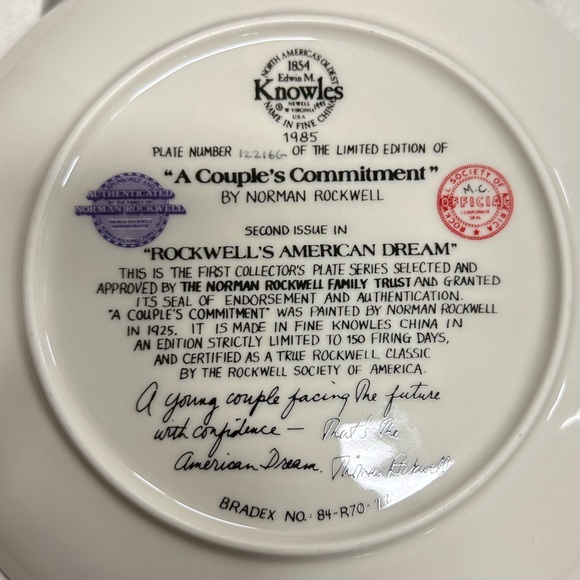 Norman Rockwell A Couples Commitment Plate - Picture 2 of 3